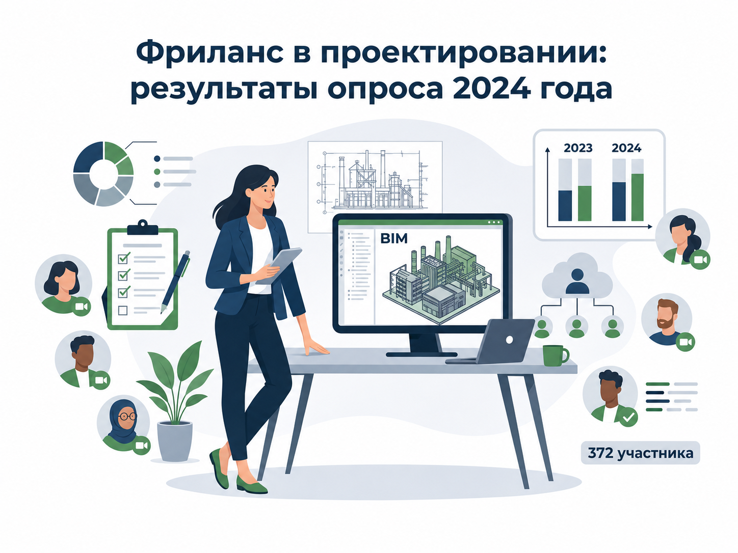 Фриланс в строительном проектировании: сравнение результатов опросов 2023 и 2024 годов